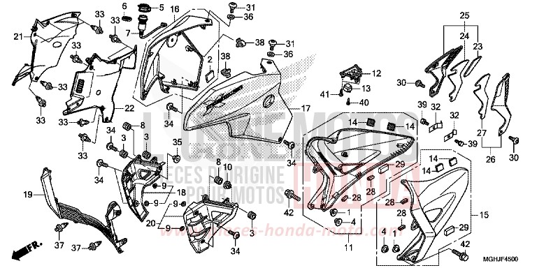 CARENAGE MILIEU de VFR1200X "Crosstourer" Méca CANDY PROMINENCE RED (R342B) 2018